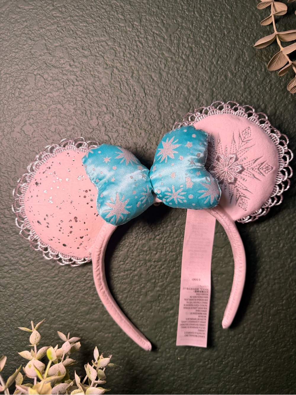 Disney Pink Ear Headband with Blue Snowflake Bow